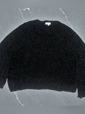 Size M Warm Cozy Lifestyle Womens Black Chunky Knit Sweater Oversized Crewneck